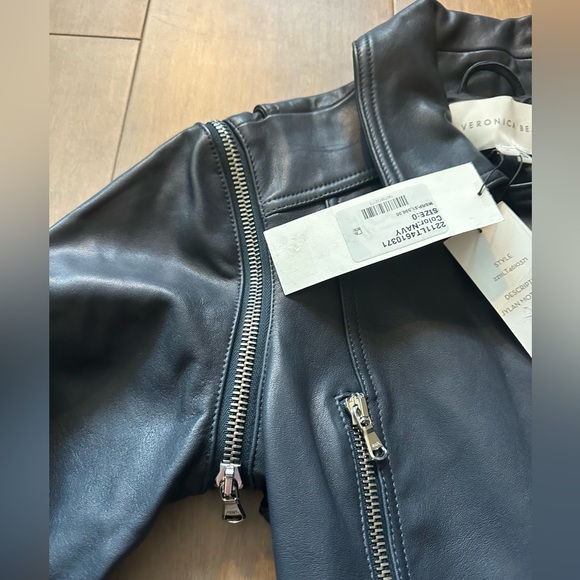 Veronica Beard NWT $1,598 size 0 Jylan Navy Blue Leather Moto Jacket - Picture 4 of 11